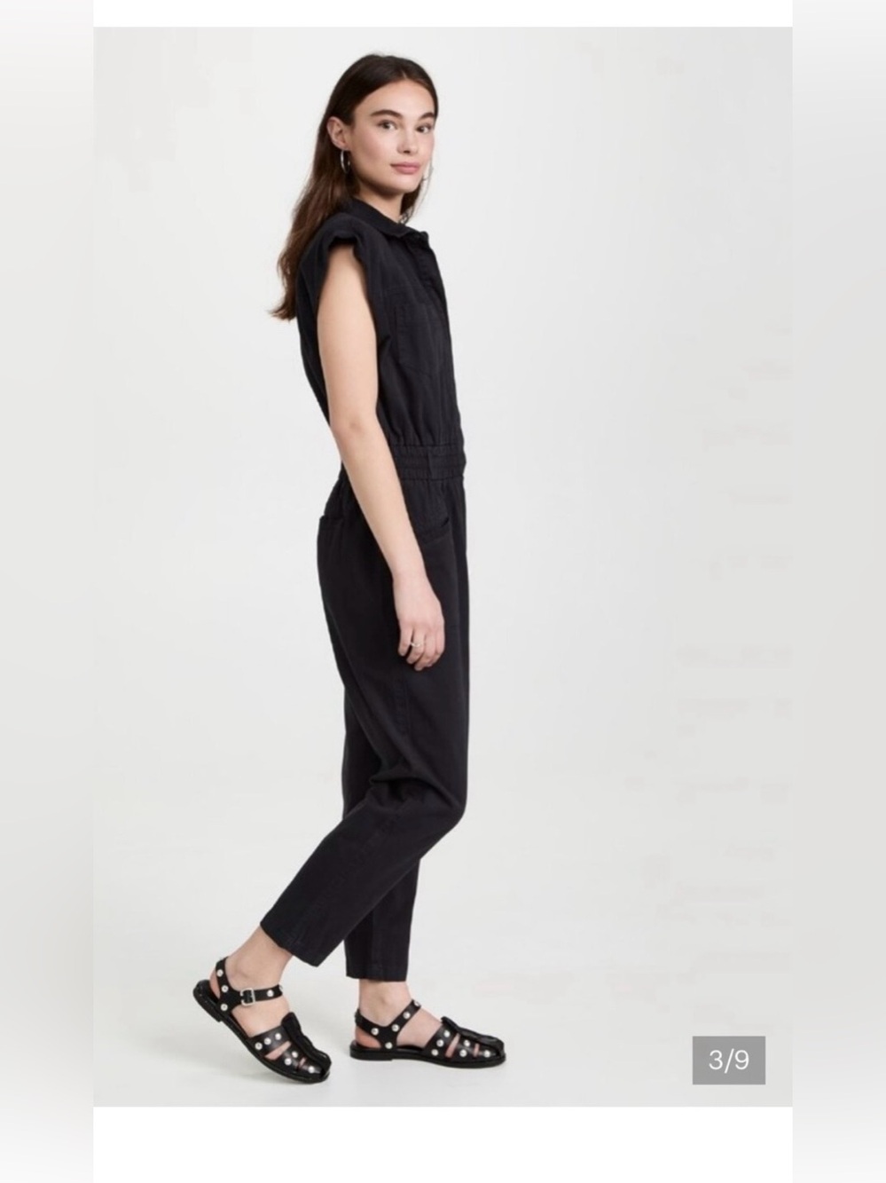 Pistola Rosie Padded Shoulder Black Cotton Jumpsuit - Picture 3 of 16